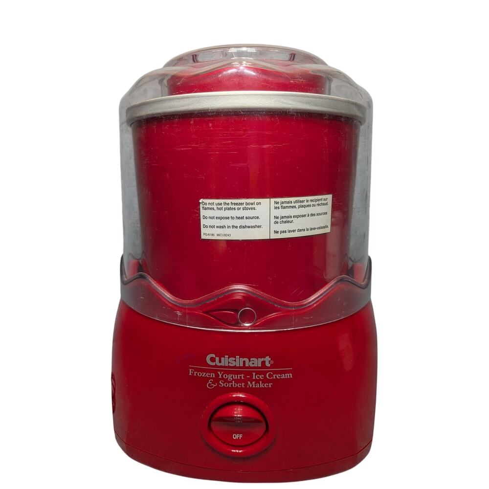 CUISINART Ice Cream Maker ICE 20R 1.5 Qt Red Frozen Yogurt Sorbet Automatic Work
